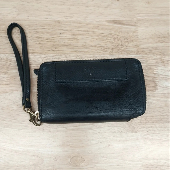Fossil vintage Zip around Black Pebbled Leather wallet wristlet - Picture 2 of 8